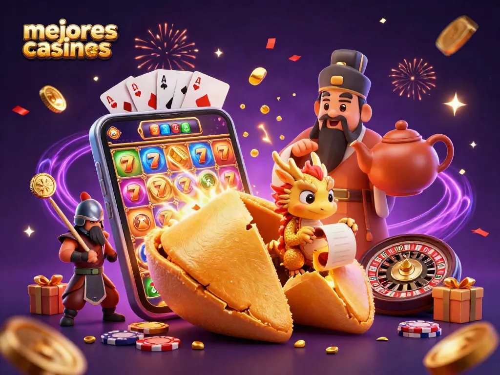 Juega en los mejores casinos online con suerte de una galleta de la fortuna y un dragón.