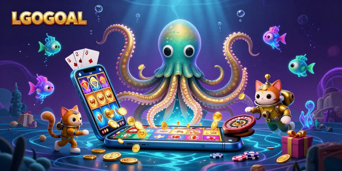 Join the adventure in LGOGOAL's vibrant ocean of casino games featuring a mythical kraken and a diving cat.