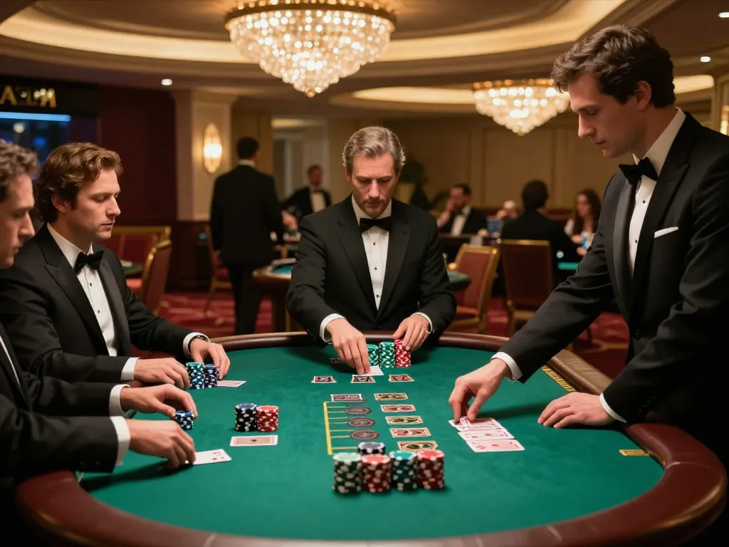 LIGALGO Daftar players engaging in a thrilling blackjack game amidst luxurious casino surroundings.