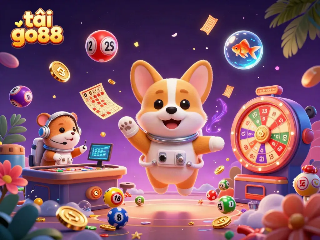 Experience gaming excitement with tải go88 in a vibrant 3D casino scene featuring a corgi astronaut!