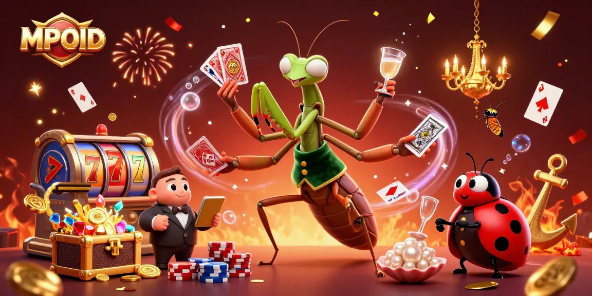 MPOID brings lively gaming with a giant mantis card sharp, ladybug pit boss, and vibrant slot elements.