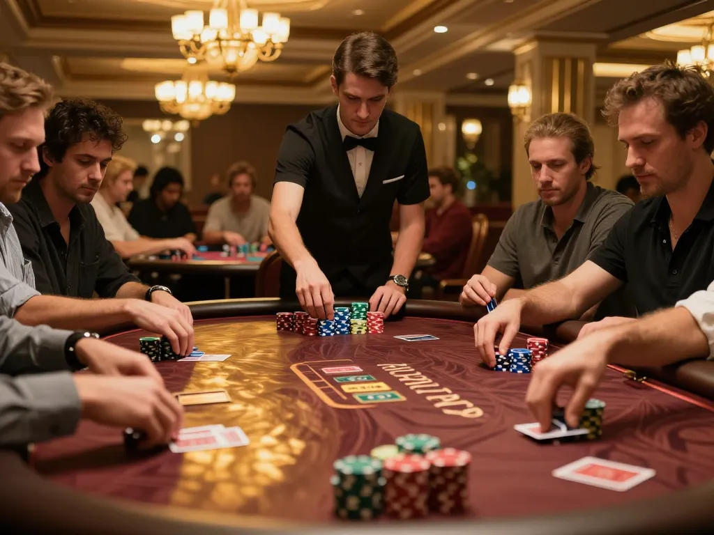 Engaging poker gameplay at upscale casino highlighting strategic LGO GOAL moves.