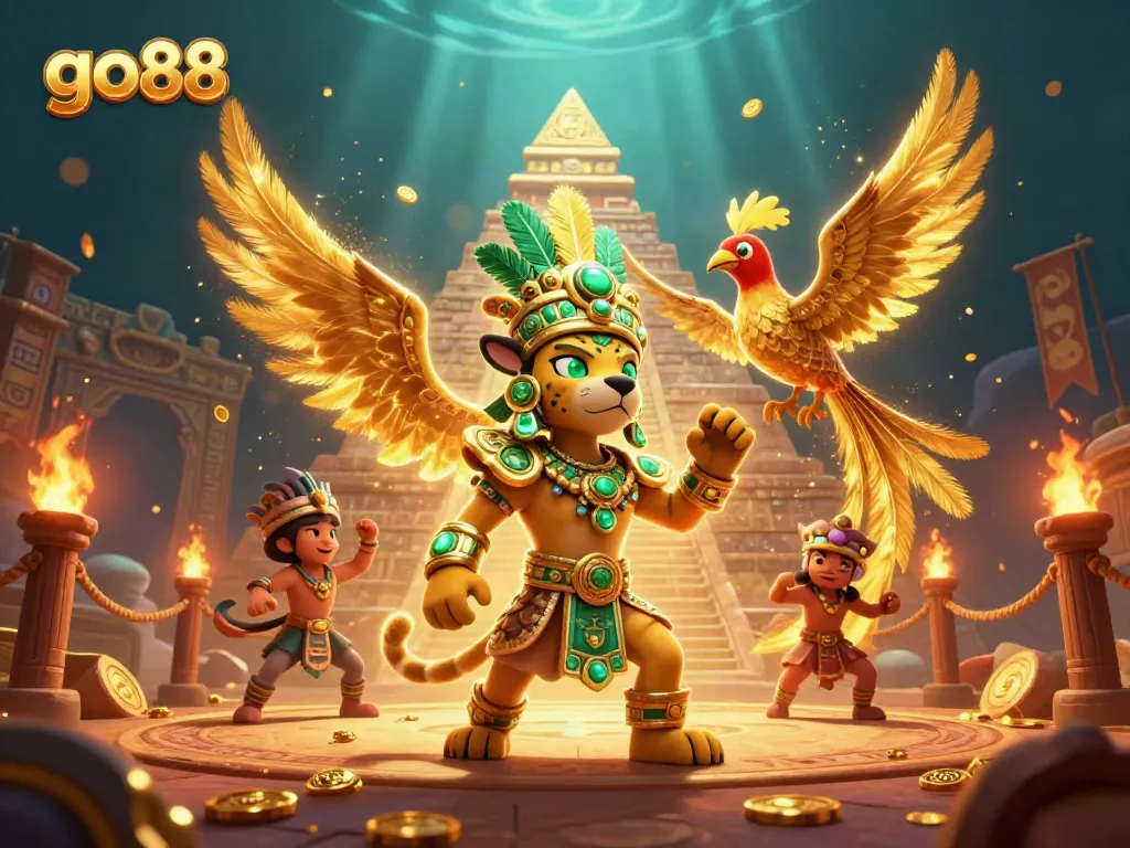 Experience the thrill of go88 with dynamic characters and vibrant casino elements in this immersive 3D illustration.