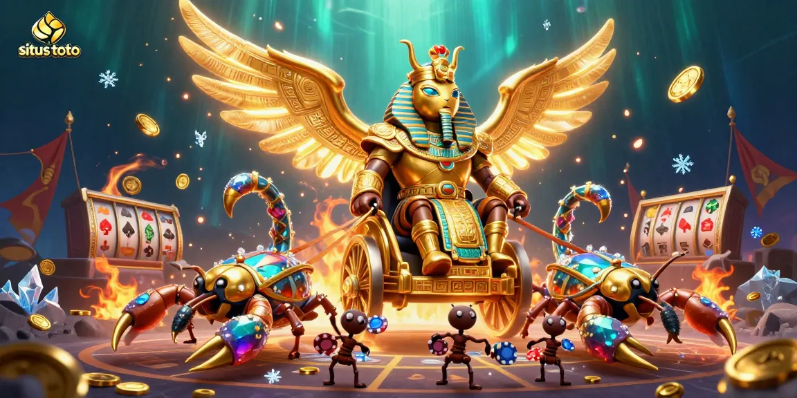 Experience thrilling gameplay with situs toto, featuring a majestic golden scarab in a casino adventure.