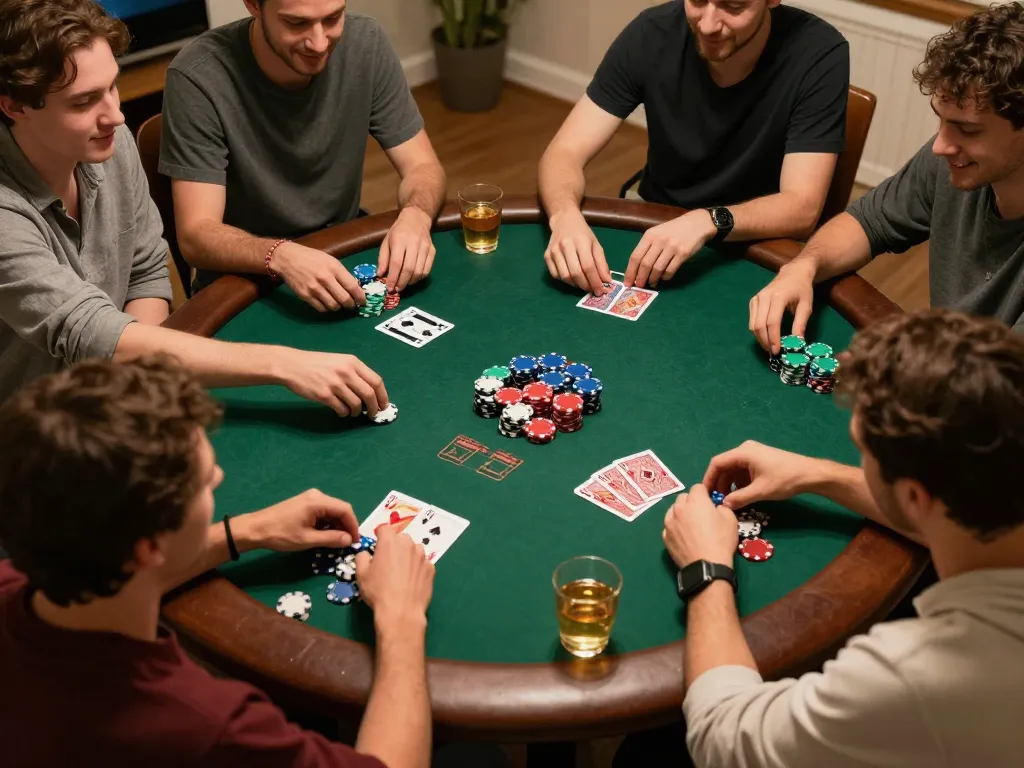 Engaged friends playing poker at home showcasing the strategic gameplay of 78wingo in a cozy setting.