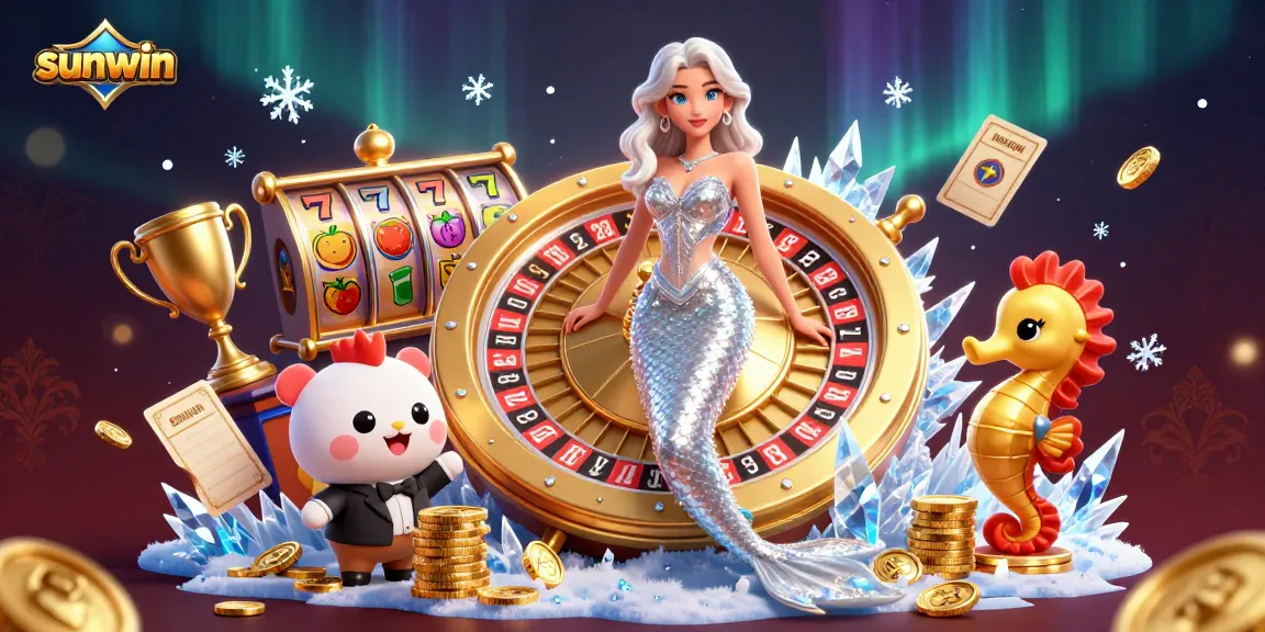 Experience the excitement at sunwin with vibrant 3D casino elements and a stunning roulette wheel.