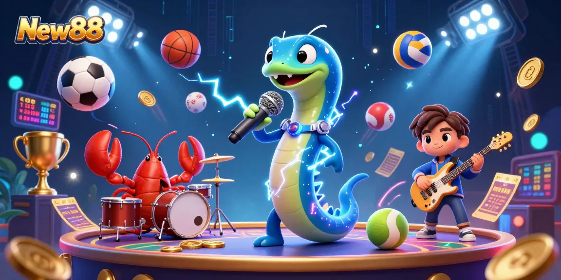New88 brings the excitement of an underwater casino with a DJ electric eel and a vibrant band energizing players.