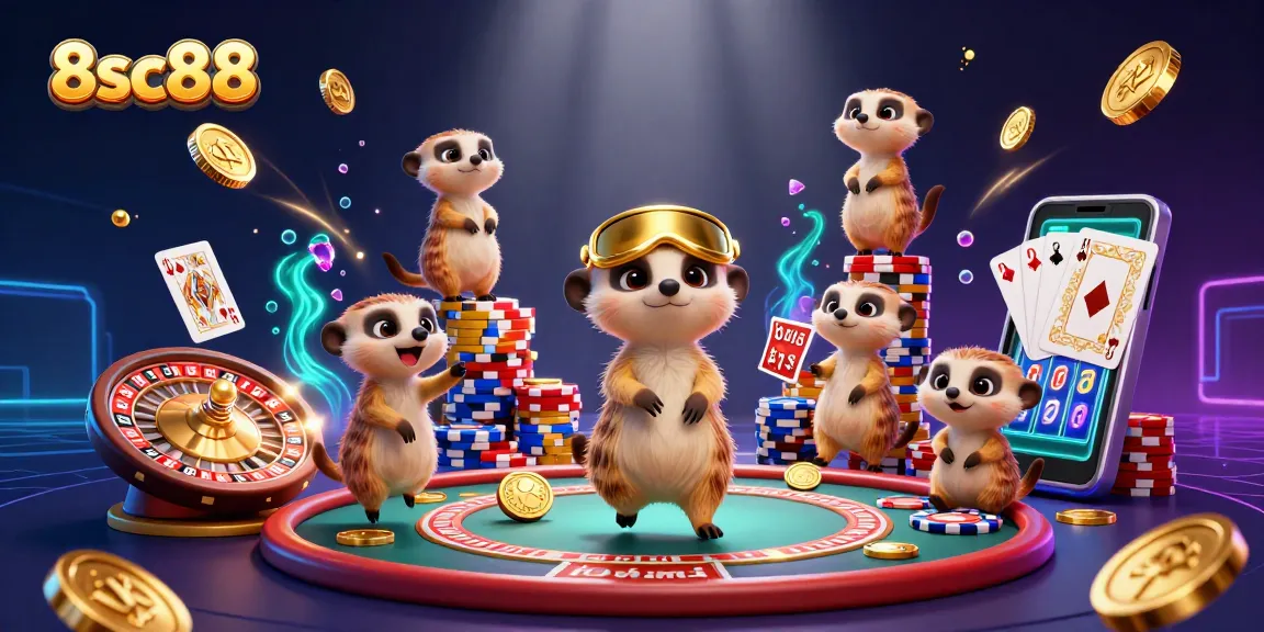 Experience thrilling action at 8sc88 casino with lively meerkats managing bets and spinning ruletes.