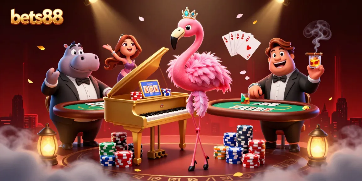 Experience vibrant action at bets88 with lively characters surrounded by thrilling casino elements.