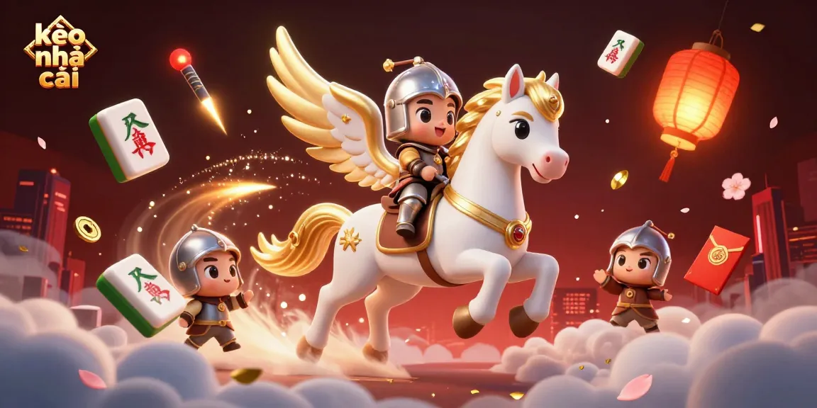 Engage in kèo nhà cái with a celestial horse, knight, and dynamic casino elements for a thrilling scene.