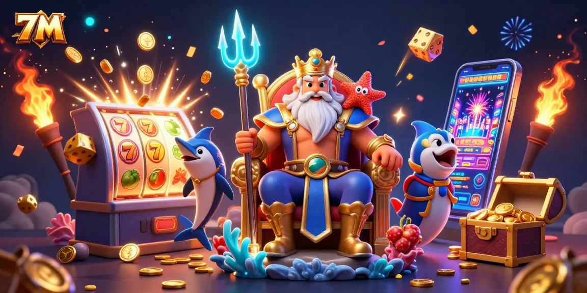 Spin the reels with the 7M casino magic, featuring a vibrant jackpot scene overflowing with excitement.