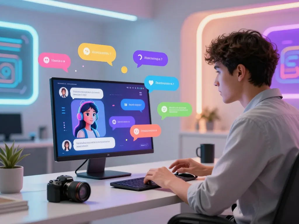 Engaging user in dynamic ai porn chat with interactive AI characters in a modern digital room