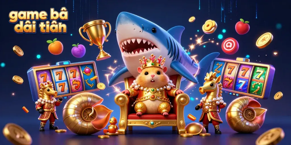 Experience game bài đổi thưởng with a fierce hamster king and slot games animated in vibrant 3D style