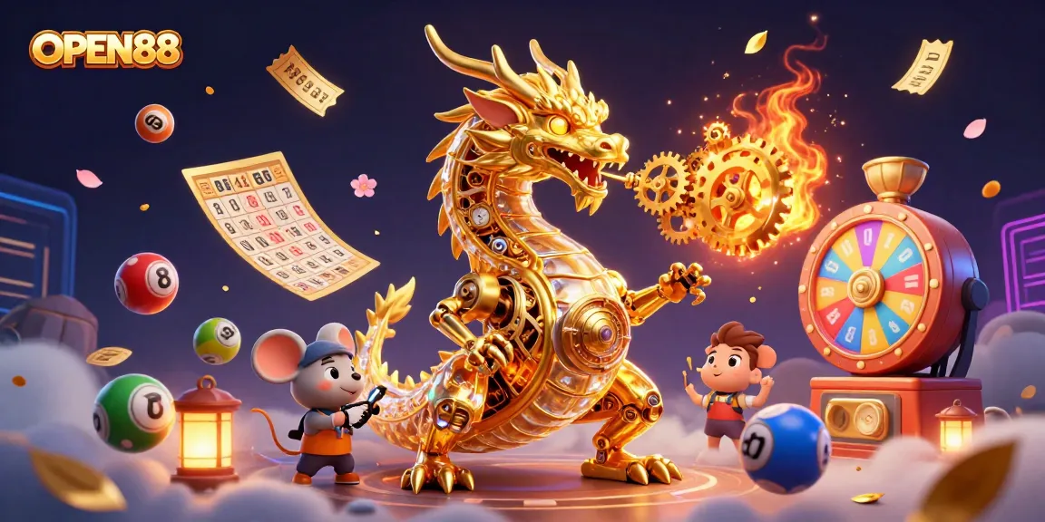 Engage in thrilling gameplay at OPEN88 with vibrant lottery balls and a golden dragon.