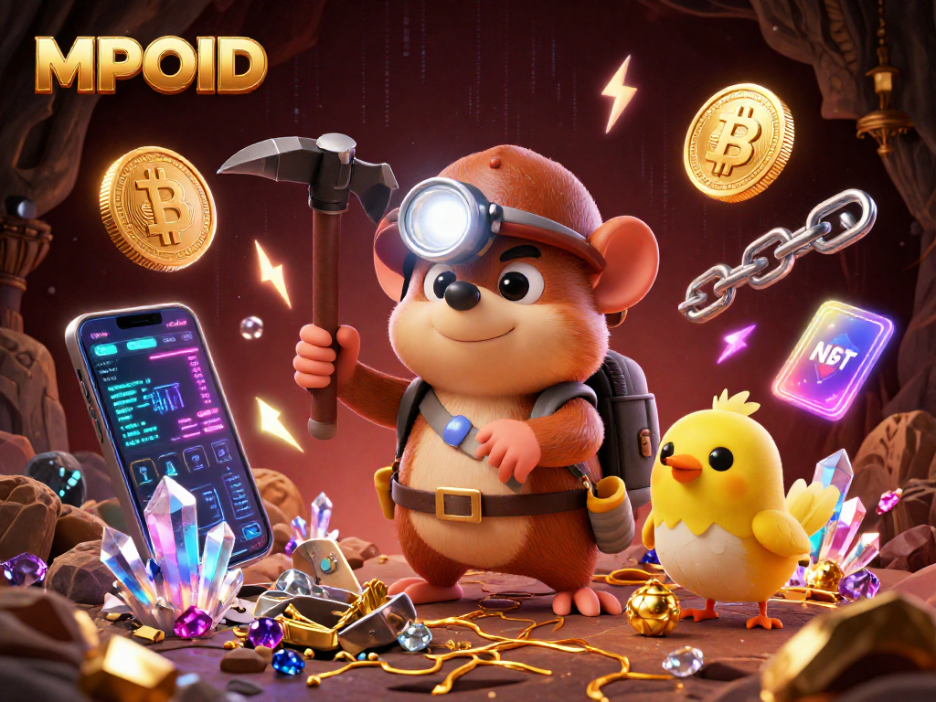 Join the treasure hunt with MPOID in this vibrant 3D mining scene revealing crypto fortunes!