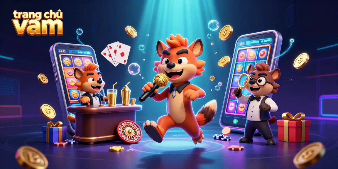 Experience the excitement of tran chủ vmax in a vibrant 3D casino scene with hyenas, drinks, and games.