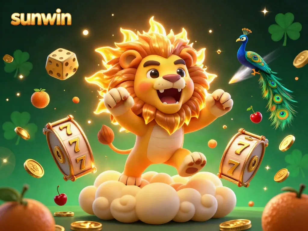 Experience thrilling gameplay with Sunwin, featuring the dynamic sun lion and jackpot slots in a vibrant casino scene.