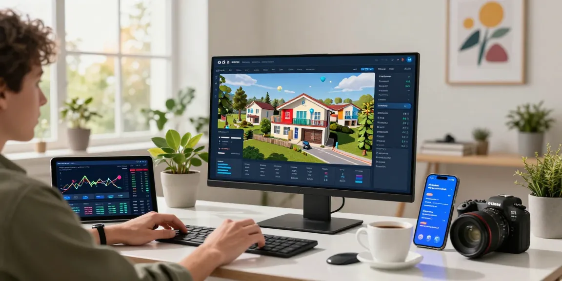 rokok88 alternatif showcased in a digital real estate investing environment with a person interacting with futuristic virtual properties.
