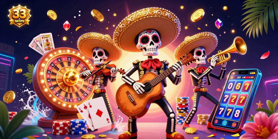 Experience the thrill of 33win with mariachis, golden coins, and exciting casino elements.