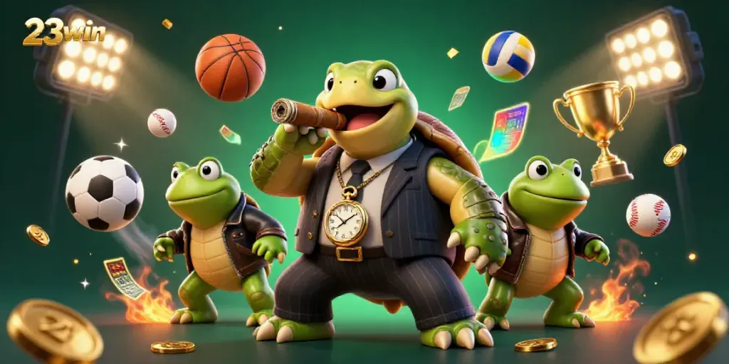 Experience exciting gameplay with 23win featuring characters in a vibrant casino scene.