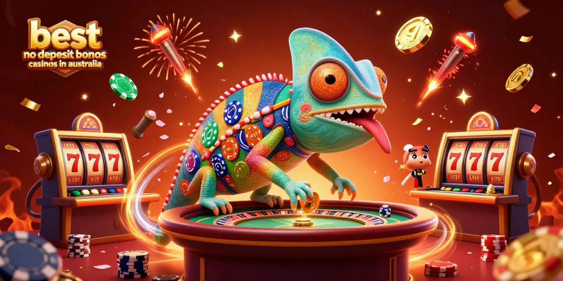 Explore the best no deposit bonus casinos in Australia with vibrant casino-themed illustration.
