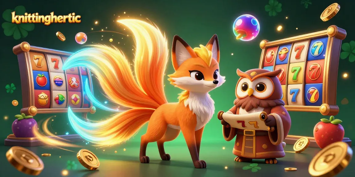Spin to win with knittingheretic’s vibrant slot reels and magical characters illuminating the casino.