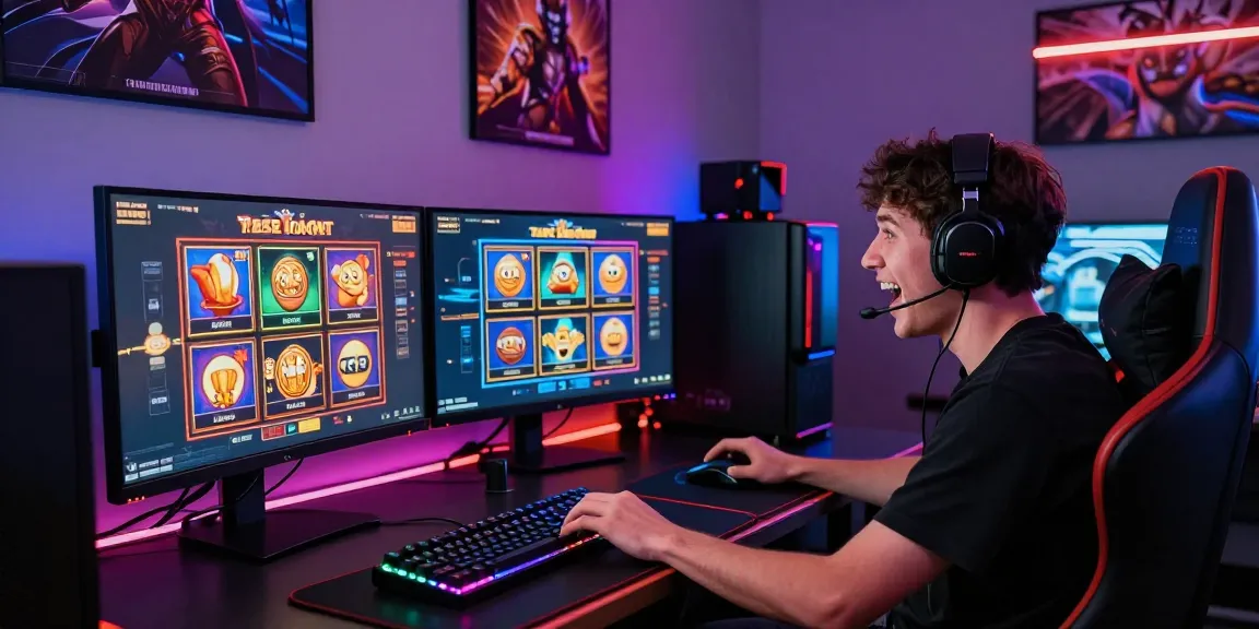 Excited gamer playing online slots with deposit tanpa minimal options in a vibrant gaming room.