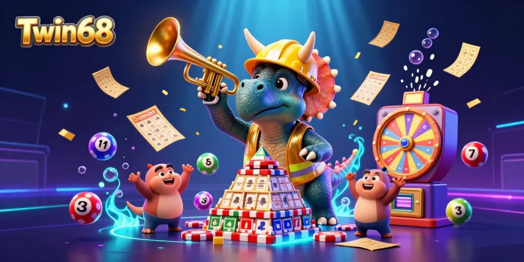 Twin68 brings excitement to the gaming world with vibrant illustrations featuring fun characters celebrating wins.