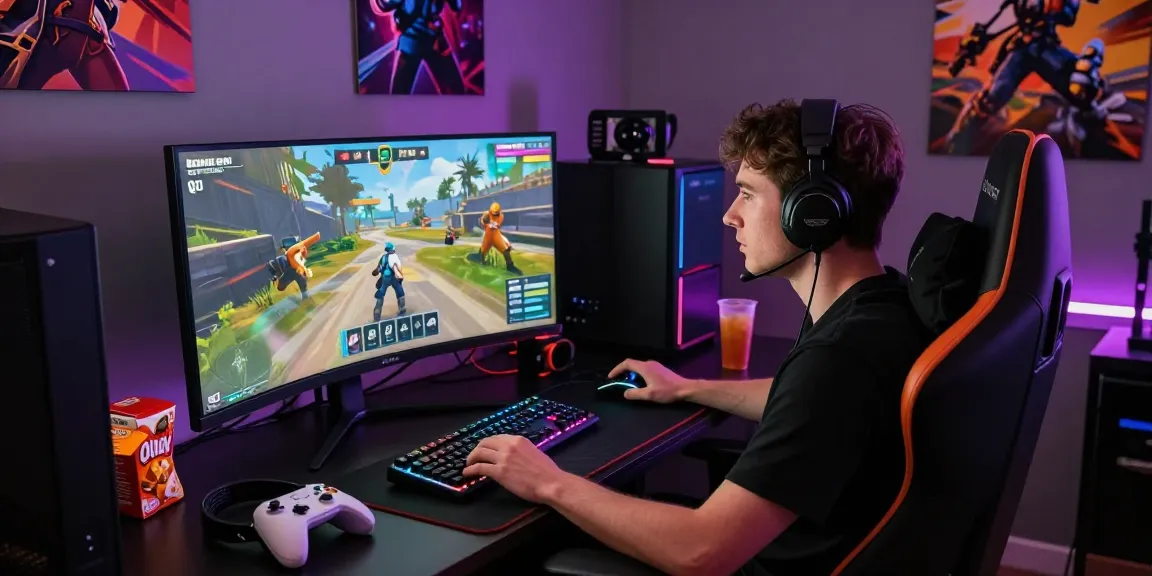 Gamer using PROOFCORE cheats in Fortnite for enhanced gameplay experience.
