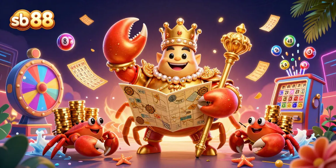 Engage with sb 88's vibrant casino theme featuring a golden crab emperor amidst lively gambling elements.