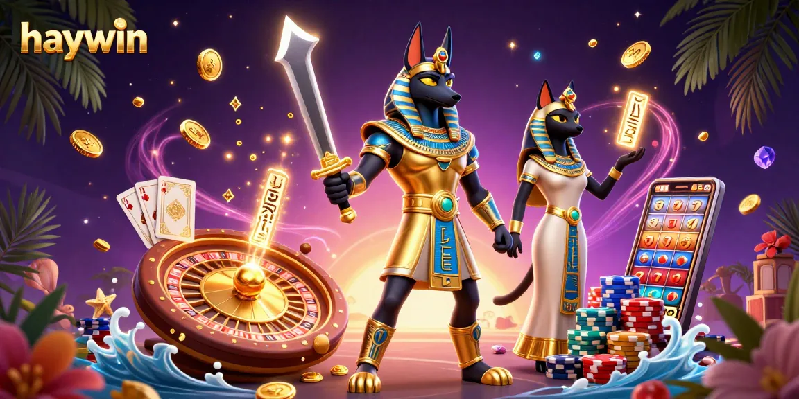 Experience the excitement of haywin with Anubis and Bastet amidst dynamic casino elements.