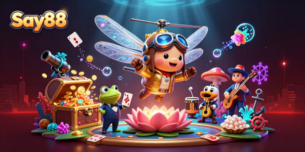 Experience thrilling gaming with Say88, featuring vibrant casino elements and animated characters.