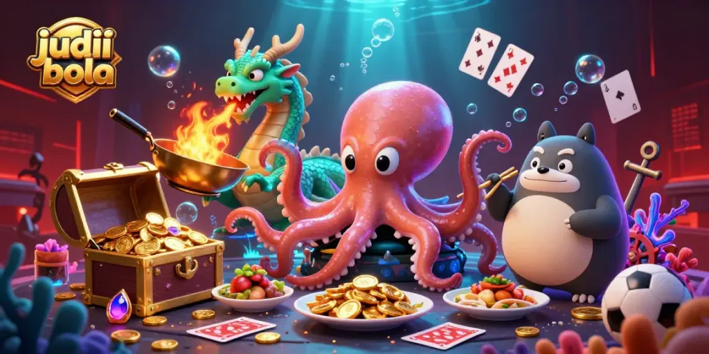 Engage in judi bola action with vibrant sports elements, animated characters, and thrilling betting vibes.