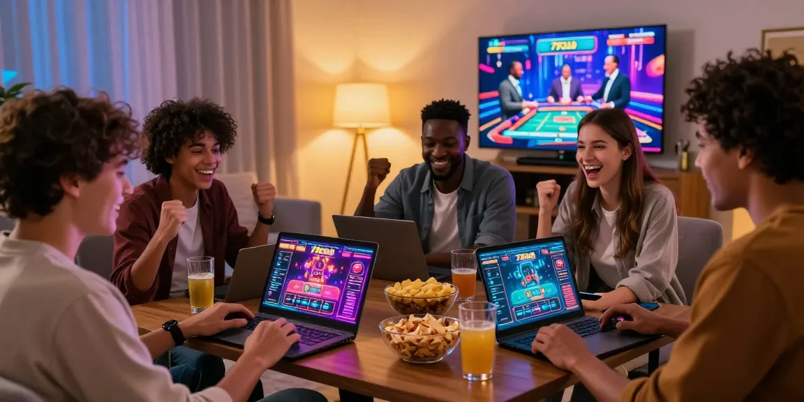 Friends enjoying gaming experience on 79club platform with mobile devices in a cozy atmosphere.