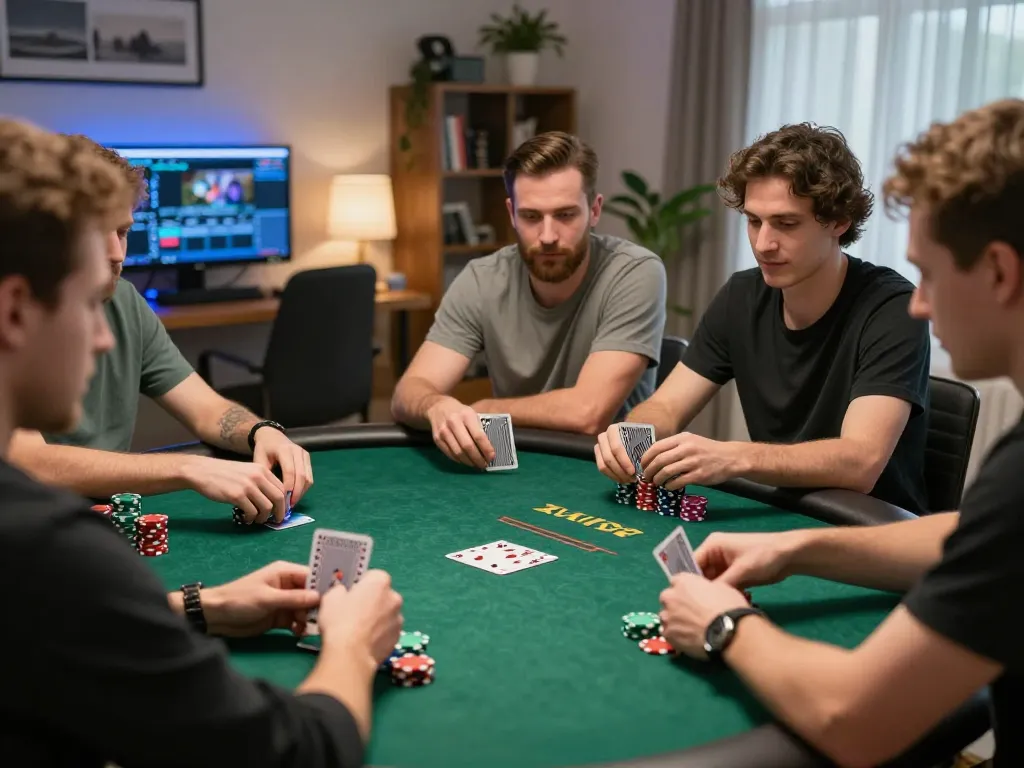 Players strategizing in an exciting online session on VENOM889 Datfar platform with visible poker chips.