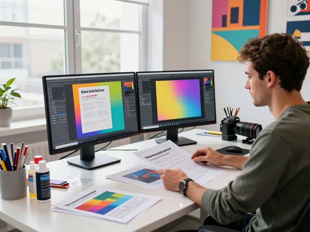 Professional workspace for Địa chỉ bóc ép plastic, showcasing document handling and design.
