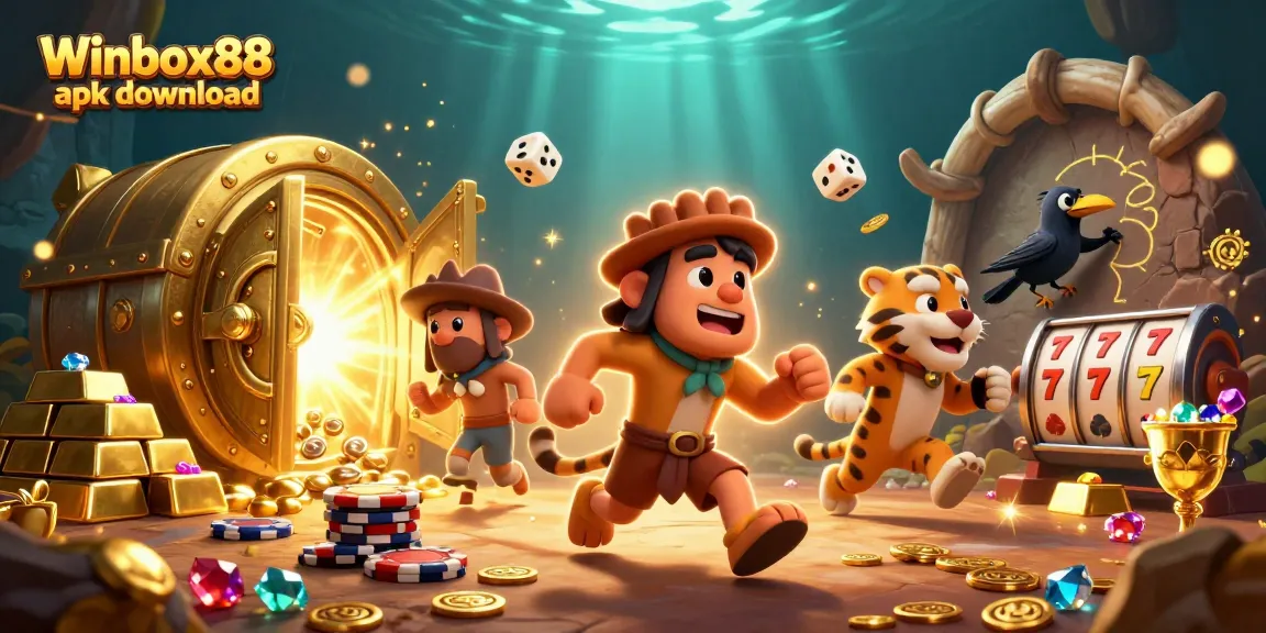 Experience the thrill of gaming with Winbox88 apk download in an engaging casino illustration.