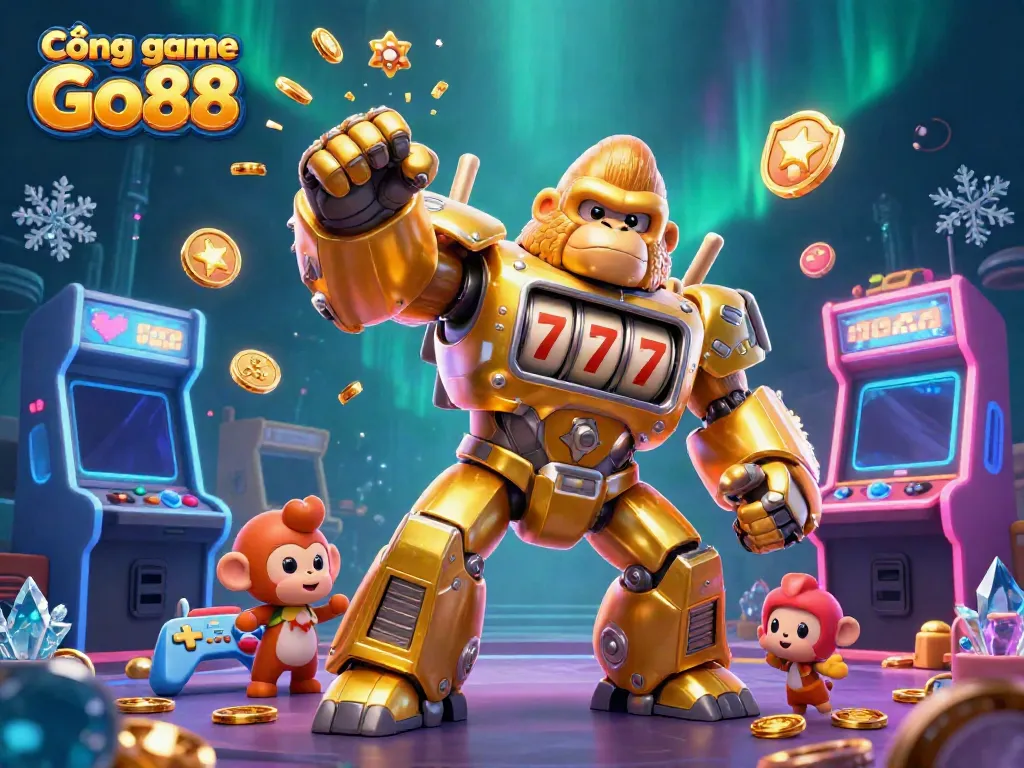 Experience the excitement at Cổng game Go88 with a thrilling 3D mech and vibrant casino elements.