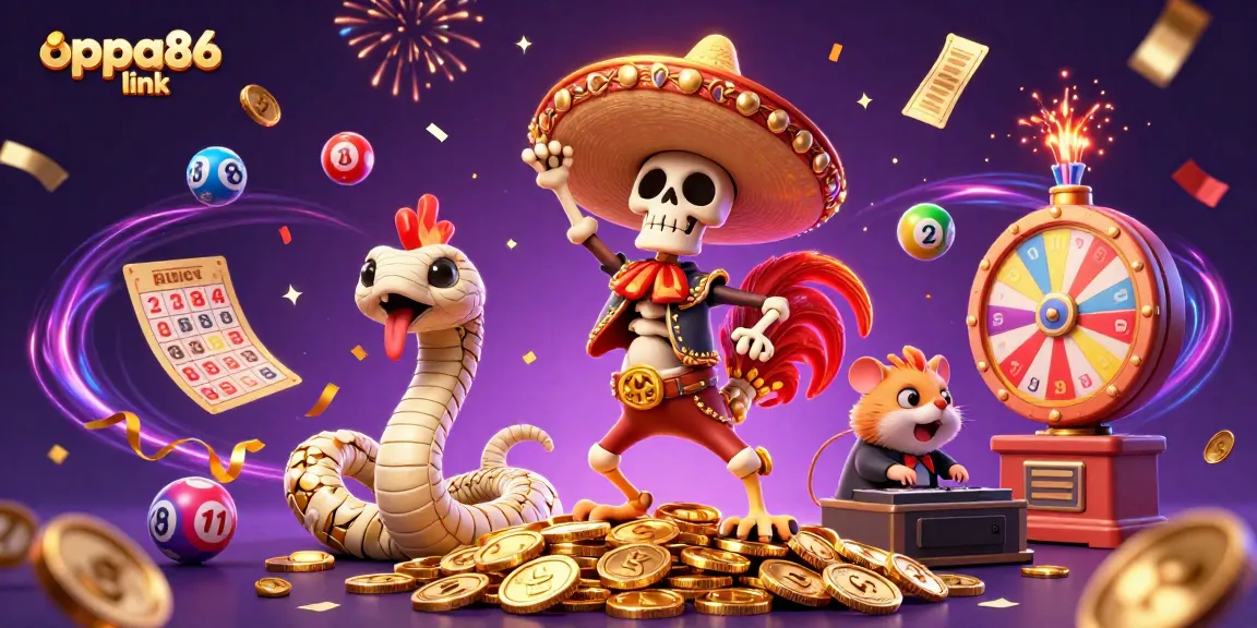 Celebrate winning with oppa86 link in a vibrant, dynamic casino scene featuring colorful gameplay elements.