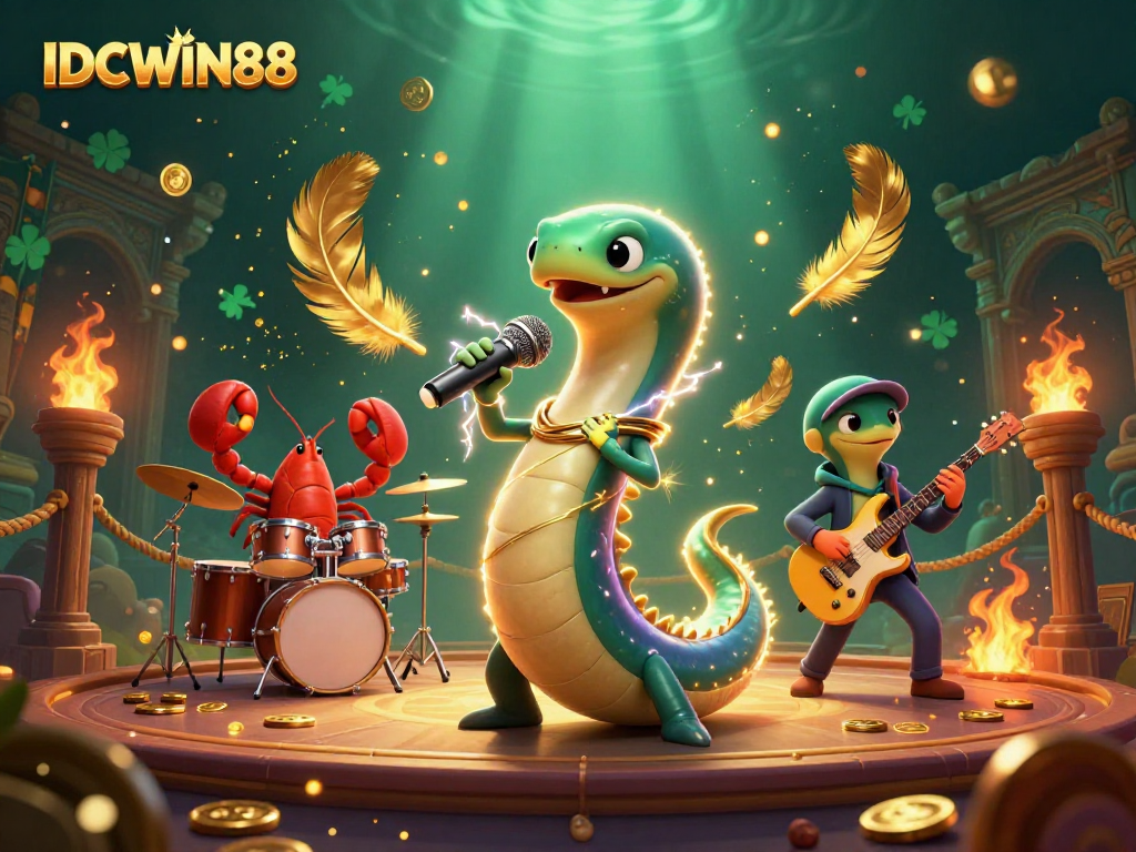Experience the thrilling IDCWIN88 underwater casino with an electric eel DJ and vivid gaming elements.