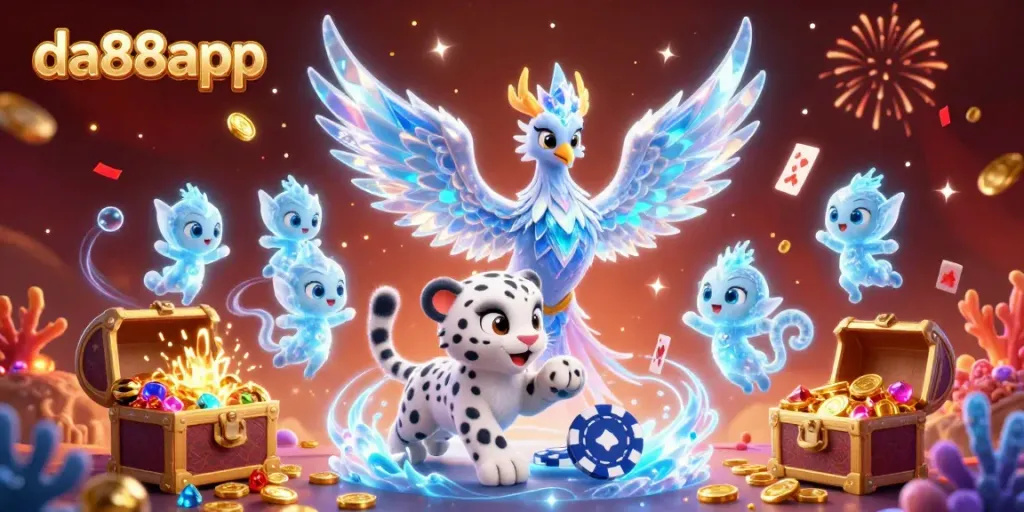 Engage with exciting betting action at da88app, featuring a vibrant 3D phoenix and interactive casino elements.