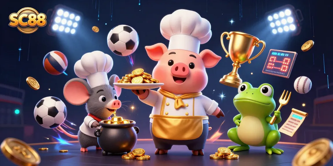 SC88 chef pig serves gold coins, adding excitement to the casino experience with various sports elements.