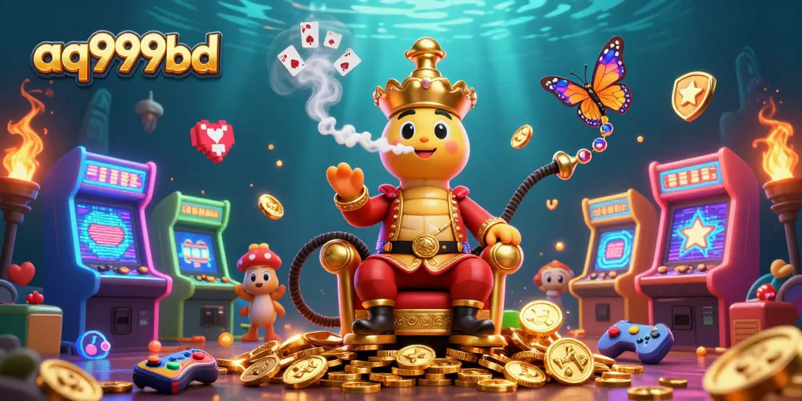 Engage in thrilling casino action at aq999bd, featuring colorful game elements and a whimsical hookah-master.