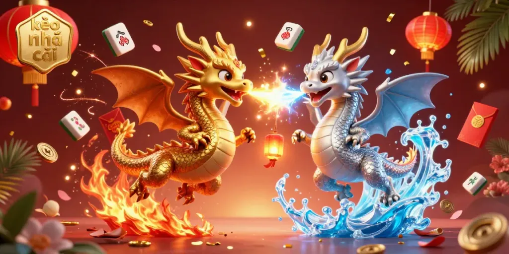 Engage with the excitement of kèo nhà cái as twin dragons unleash fire and ice in this vibrant, dynamic scene.