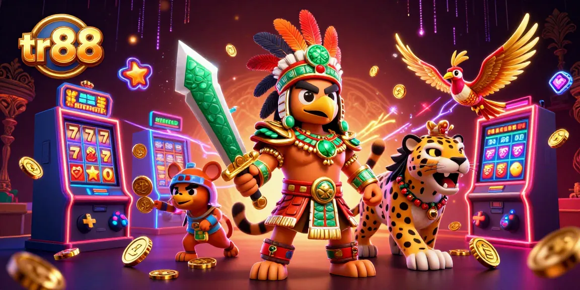 Join the excitement at tr 88 with a festive slots adventure showcased in vibrant colors and detailed characters.