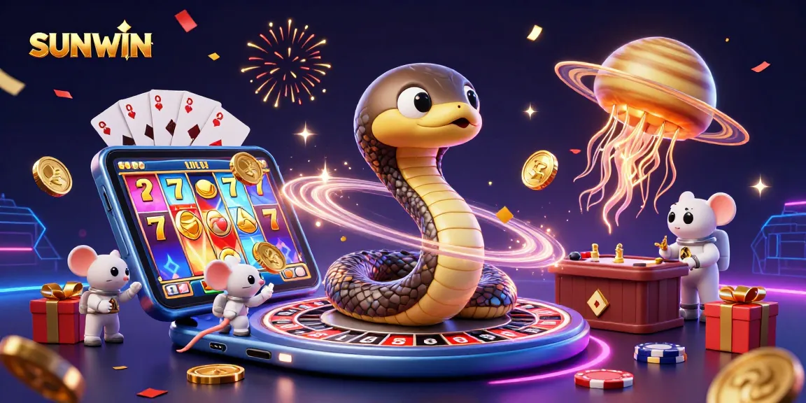 SUNWIN depicts an engaging scene of casino fun with betting astronaut mice and a cosmic dealer jellyfish.