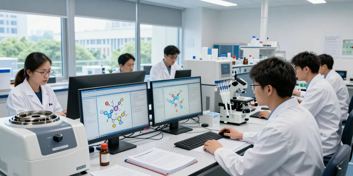 Research scientists analyzing retatrutide data in a modern lab environment, showcasing collaborative metabolic studies in Canada.