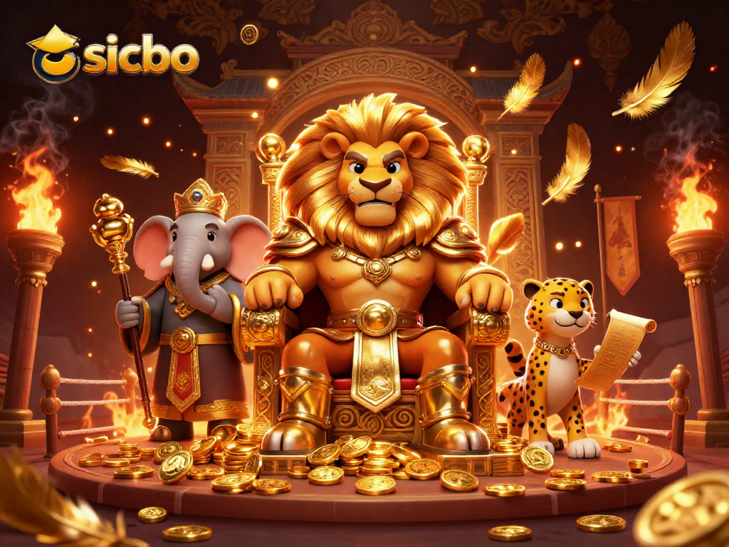 Experience thrilling sicbo action in a vibrant 3D scene featuring a lion king and dynamic casino elements.