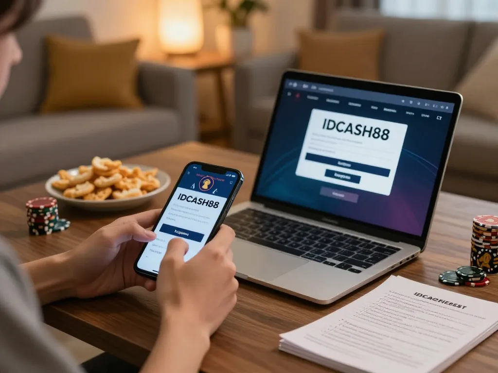 Users access IDCASH88 Login on devices for online slot gaming in a cozy living space.