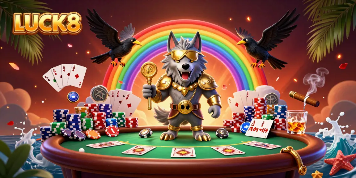 Experience LUCK8 with vibrant 3D Norse mythology-inspired casino scene showcasing engaging poker elements.